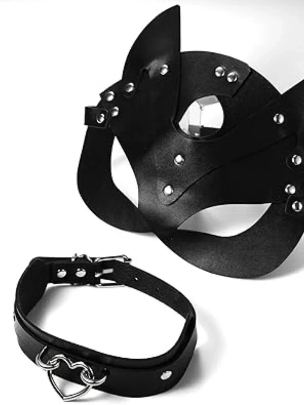 Leather Mask Set: Black Choker Mask Set for Women Half Face Masks Adults Cosplay